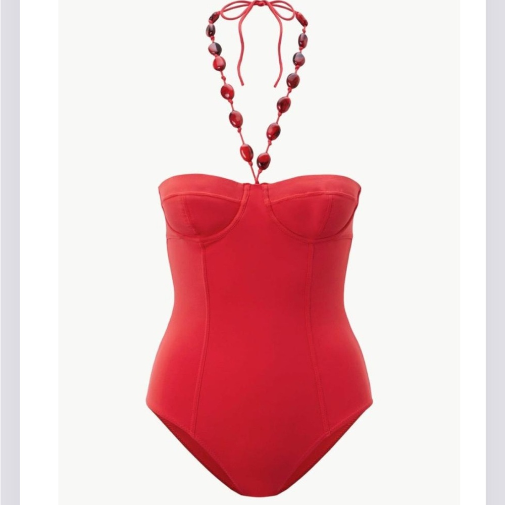 STAUD Swim Harper Beaded Red One Piece